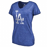 Women's Los Angeles Dodgers Fanatics Branded Primary Distressed Team Tri Blend V Neck T-Shirt Heathered Royal FengYun